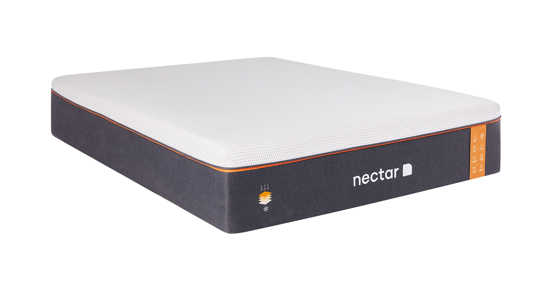 Nectar mattress sales, deals and discount codes: Image shows the Nectar Premier Copper Mattress with white brand logo on the bottom