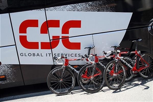 Team CSC's bikes are ready for the final stage.