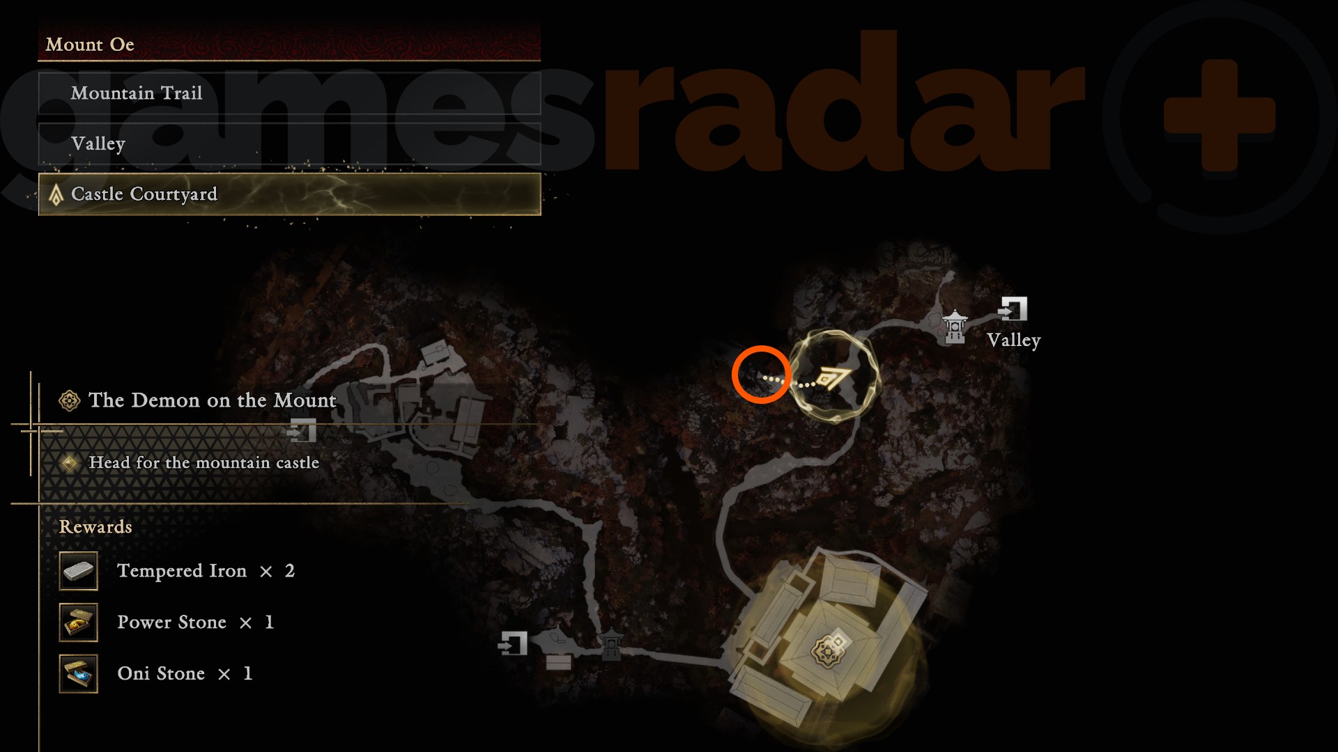The location of the Flashing Void Oni Armament is marked on the Onimusha Way of the Sword in-game map.