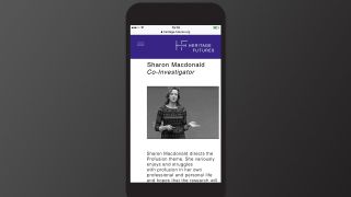 Mobile device displaying a Heritage Futures page