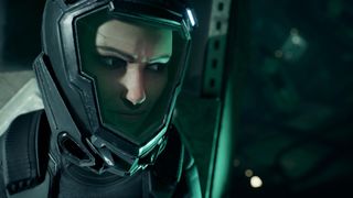 Screenshot from Expanse featuring Camina Drummer in a spacesuit