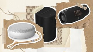 Collage of JBL, Sonos and B&O speakers 