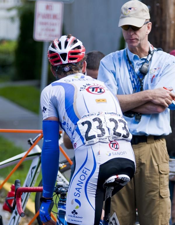 Ben King (Team Type 1) tries to negotiate a free lap with an official. He wouldn't win.
