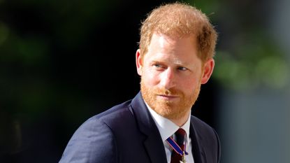 Prince Harry, Duke of Sussex (wearing a Household Division regimental tie) attends The Invictus Games Foundation 10th Anniversary Service at St Paul's Cathedral on May 8, 2024
