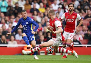 Chelsea’s Mason Mount (left) and Arsenal’s Rob Holding battle for the ball during the Premier League match at the Emirates Stadium, London. Picture date: Sunday August 22, 2021