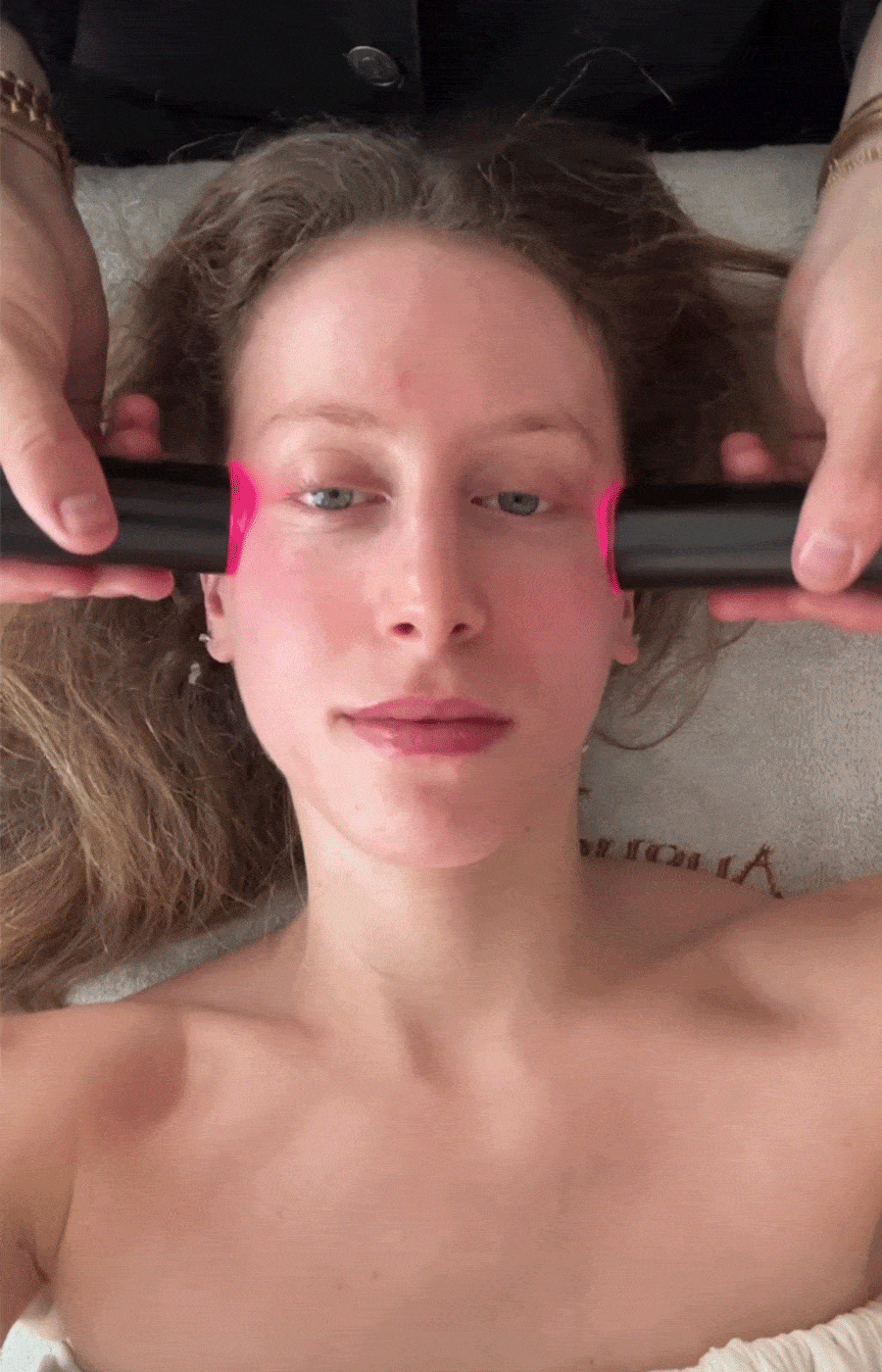 Jamie Schneider receiving Lord Gavin's signature red carpet facial