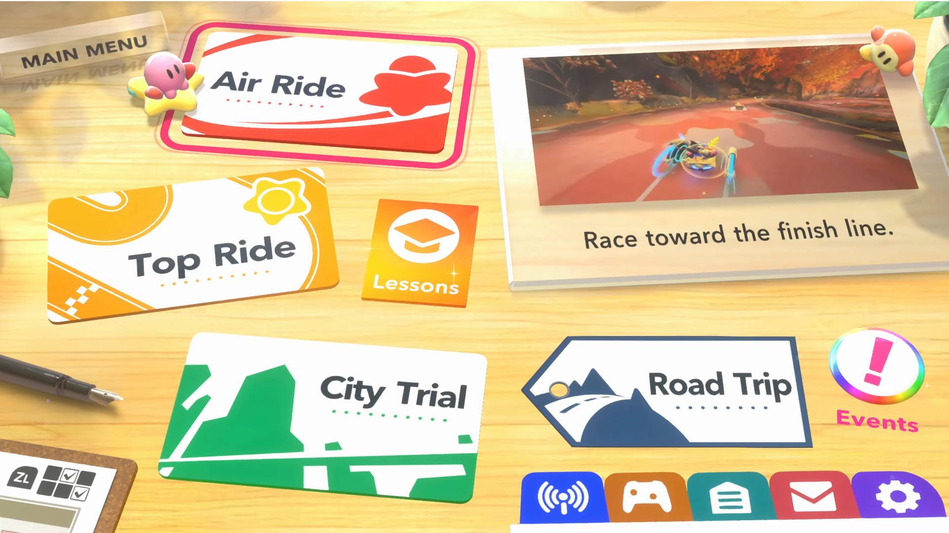 Kirby Air Riders main menu screenshot