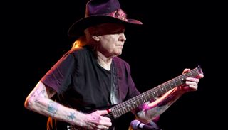 Johnny Winter peforms at the DTE Energy Center on August 30, 2012 in Clarkston, Michigan