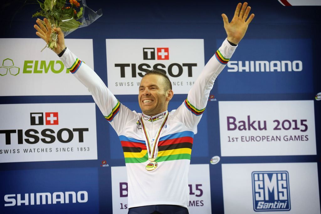 Francois Pervis in his Keirin rainbow jersey