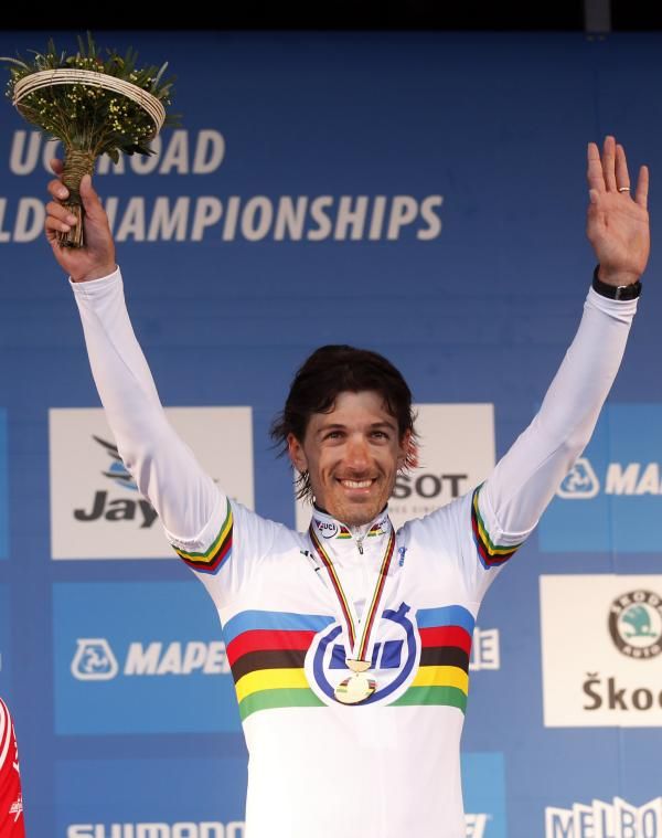 Fabian Cancellara (Switzerland) in the the rainbow jersey.