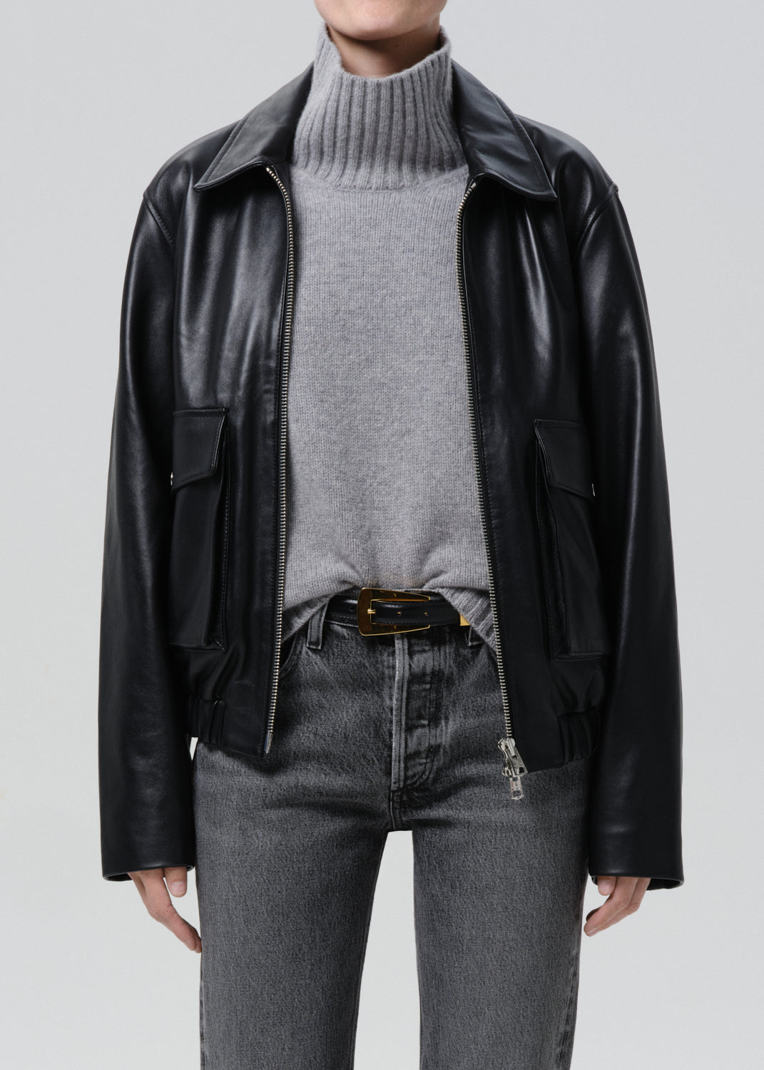 Zip Front Bomber Jacket in Black - Xs / Black
