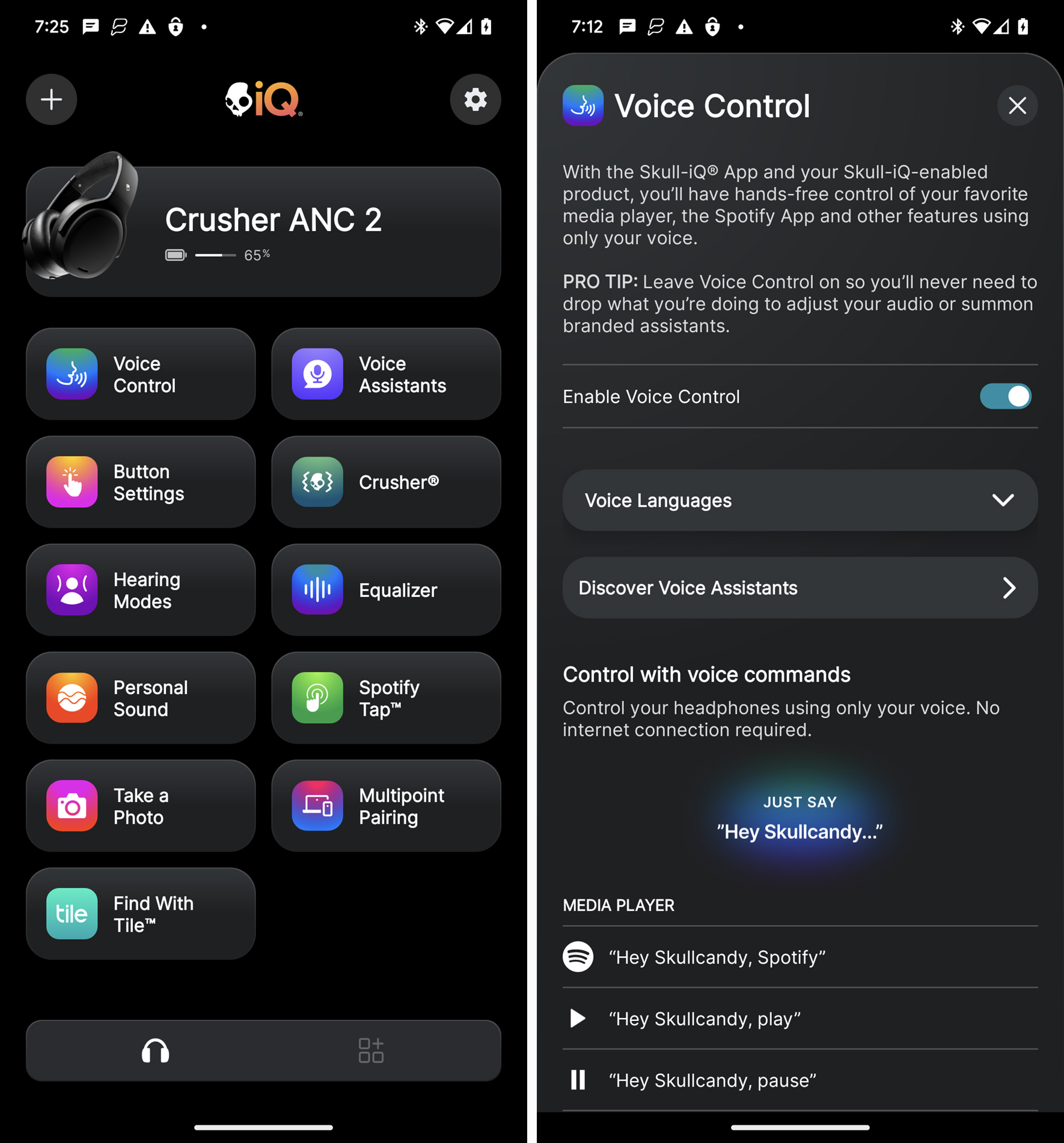 Skullcandy Skull-iQ app screenshots for Crusher ANC 2.