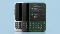 Clicks Communicator in multiple colours on a blue background