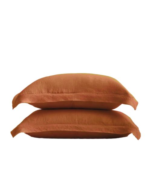 Terracotta European Linen Double Flange Sham Set