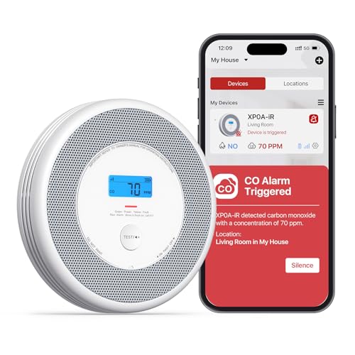X-Sense Smart Smoke Detector and Carbon Monoxide Detector With Voice Location, Wi-Fi Smoke Detector Carbon Monoxide Detector Combo With Real-Time App Notifications, Xp0a-Ir, 1-Pack