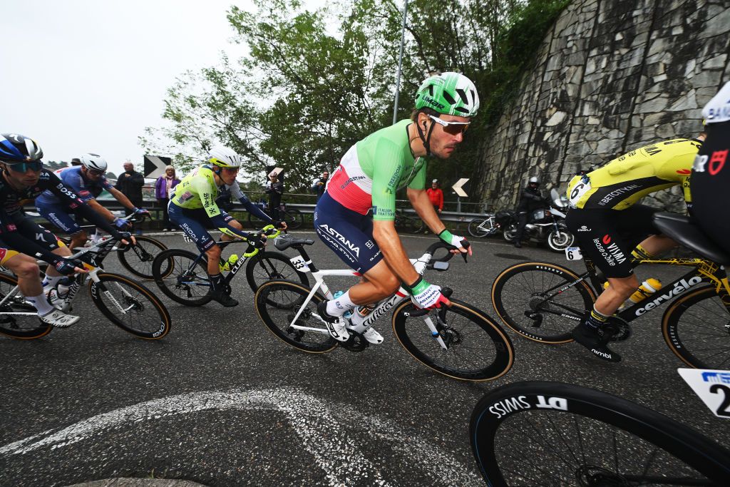 Alberto Bettiol racing for Astana in the tricolore of Italian national champion