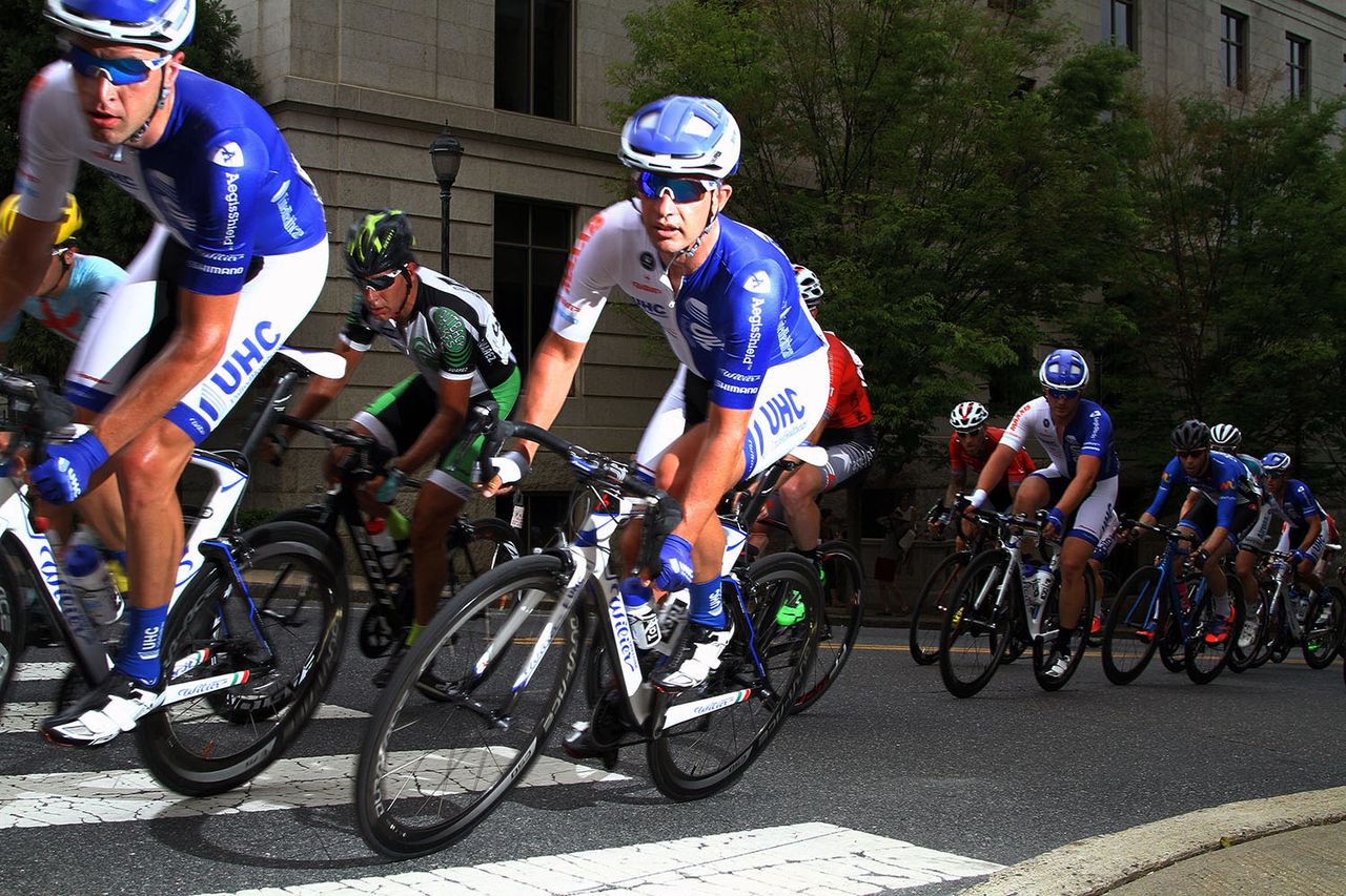 Hilton Clarke (Unitedhealthcare Pro Cycling Team) starts to make the moves for his team.