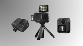 The GoPro Hero 8 Black (left), GoPro Max (right), and the Media, Light and Display Mods 