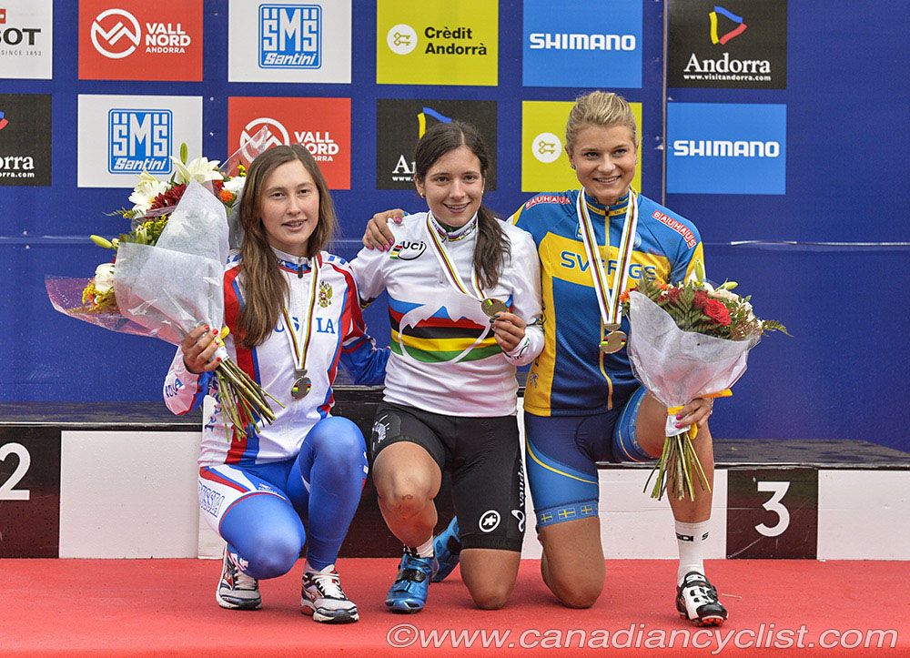 The U23 women's XC podium: Olga Terentyeva, Ramona Forchini, Jenny Rissveds