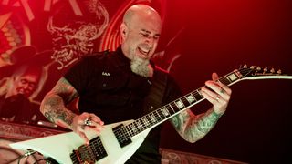 Guitarist Scott Ian of the band Anthrax perform onstage during their 40th anniversary tour at Hollywood Palladium on July 29, 2022 in Los Angeles, California.