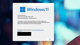 A screenshot of the Windows 11 desktop showing a popup containing information about the operating system