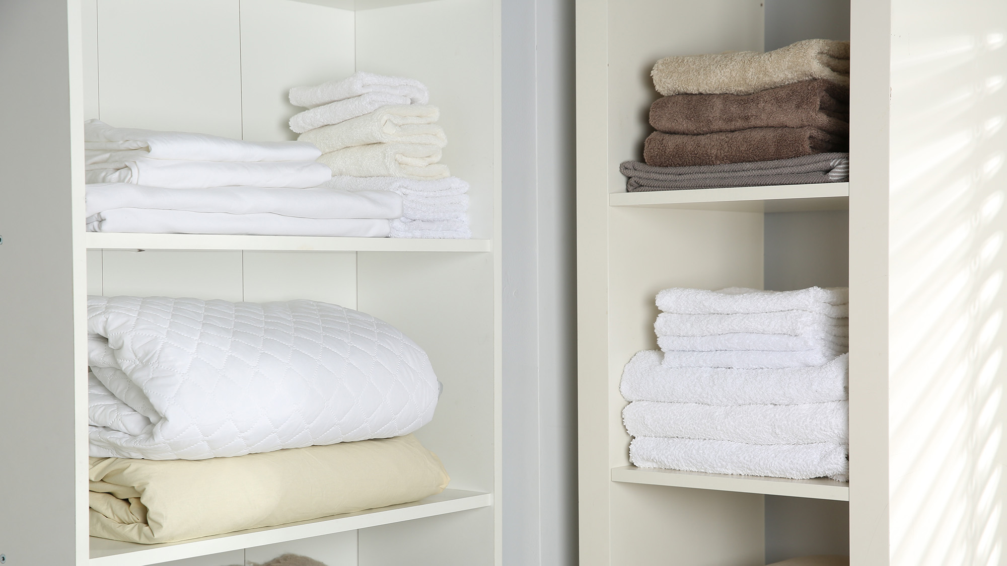 Towels organized on shelving