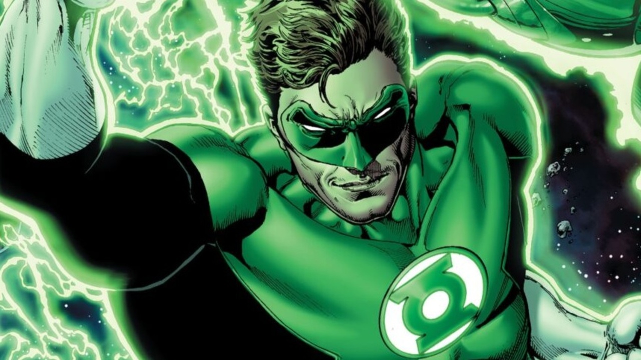 Green Lantern Hal Jordan from the comic books. He is wearing his Lantern suit and summoning green energy from his ring.