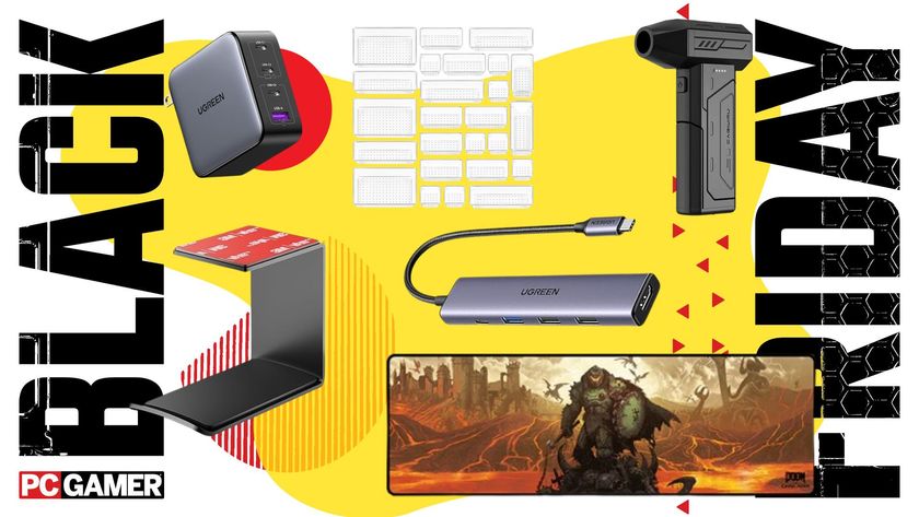 An assortment of accesories on a yellow Black Friday background