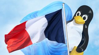 France national flag with Linux "Tux" mascot and Windows 11 wallpaper
