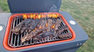 Everdure Fusion cooking ribs and baby peppers