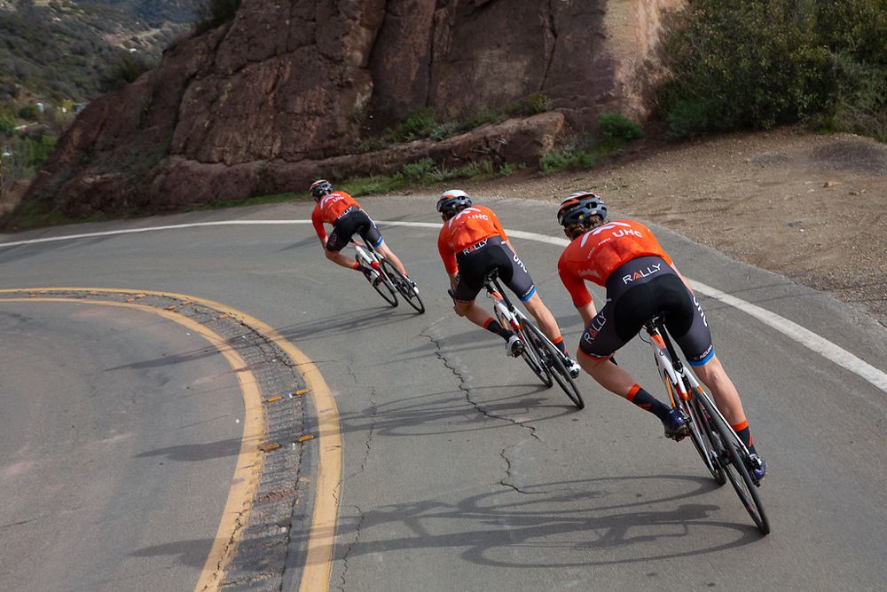 Rally UHC riders descend on the hills above the Pacific Ocean in California