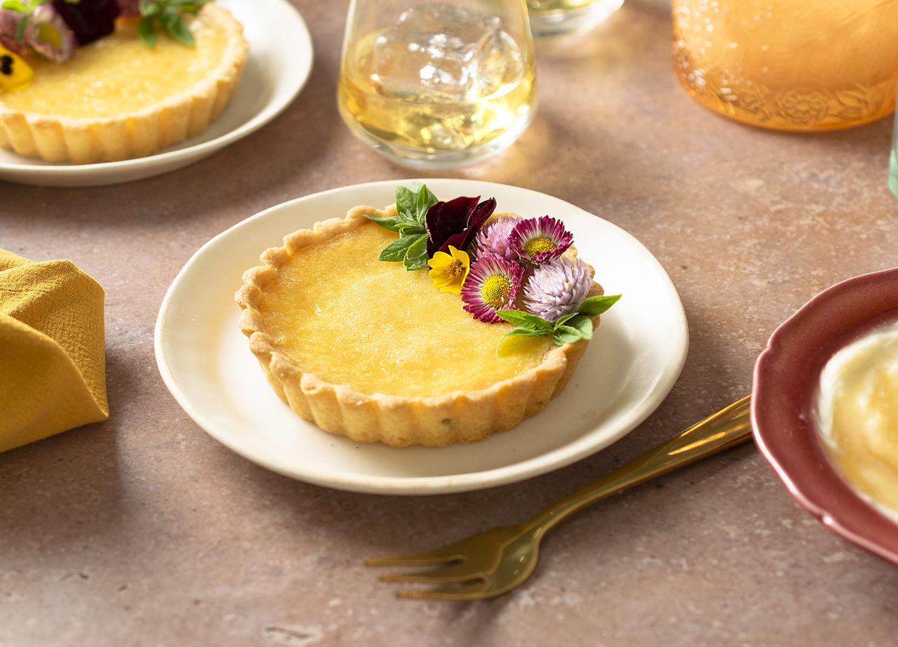 Drambuie-infused lemon and mascarpone tart.