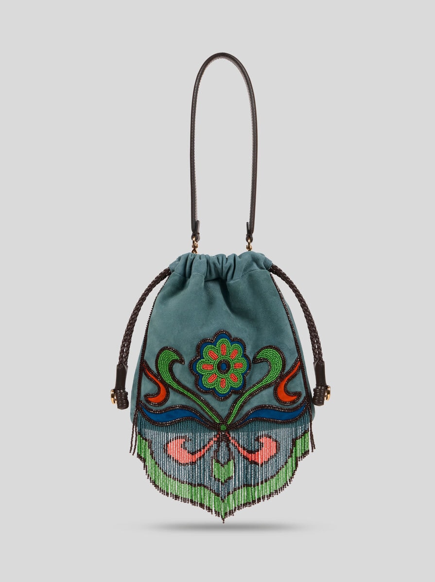 Small Suede Kalispera Bag With Beads and Fringes