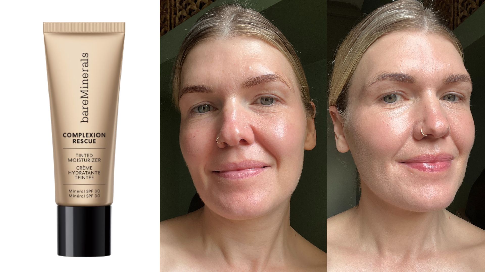 Before and after testing Bareminerals Complexion Rescue