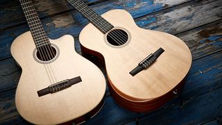 Close-up of two nylon-string guitars