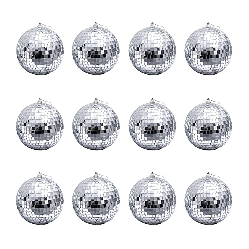 12 Pcs 1.2 Inch Silver Mirror Disco Balls Christmas Tree Bauble Hanging Ball for Home Party Christmas Wedding Decoration Lighting Effect