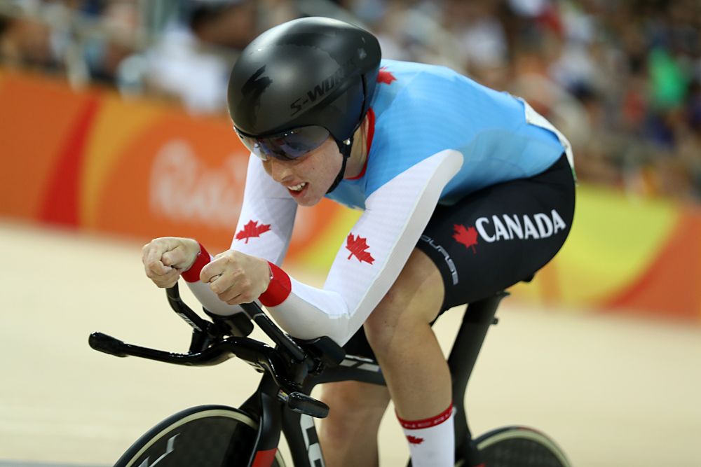 Allison Beveridge of Canada competes on Day 11 of the Rio 2016 Olympic Games at the Rio Olympic Velodrome