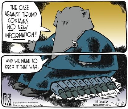 Political Cartoon U.S. Republicans sitting on new information Trump impeachment
