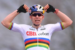 Wout Van Aert punches the air