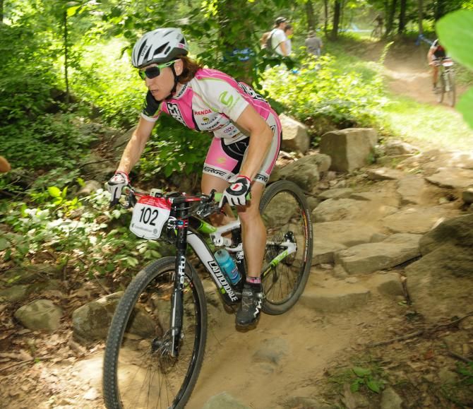 Nina Baum (NoTubes Elite Women's Team) riding in the second chase group