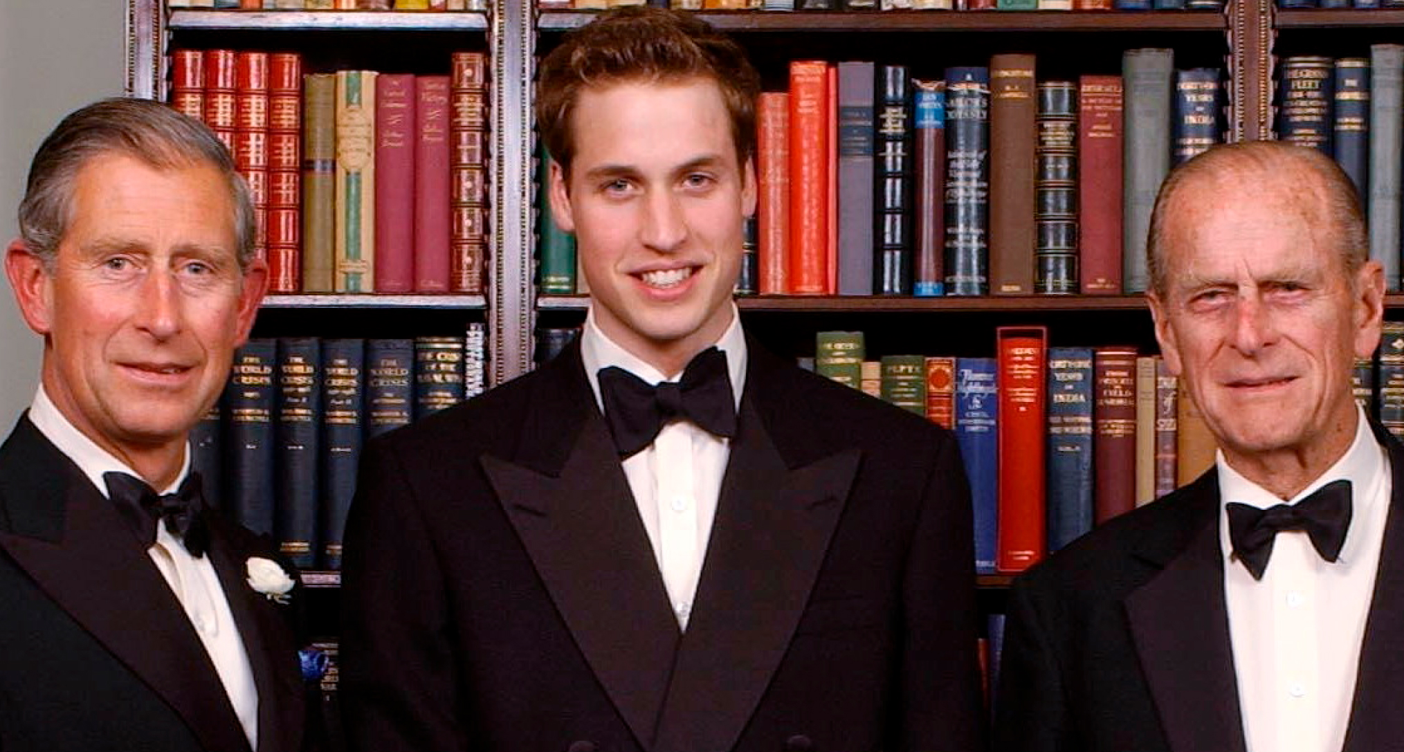 Prince Charles, Prince William and Prince Philip in tuxedos