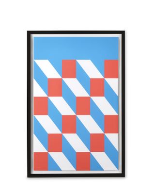 A 1960 illustration by the Nelson Office. An illustration of blue, white and red 3D blocks.