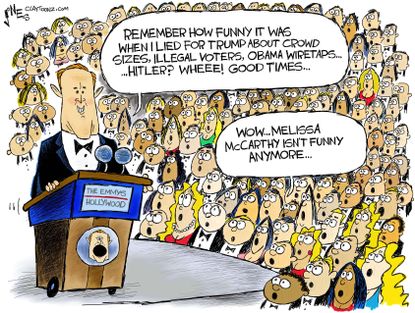 Political cartoon U.S. Emmys anti-Trump celebrities