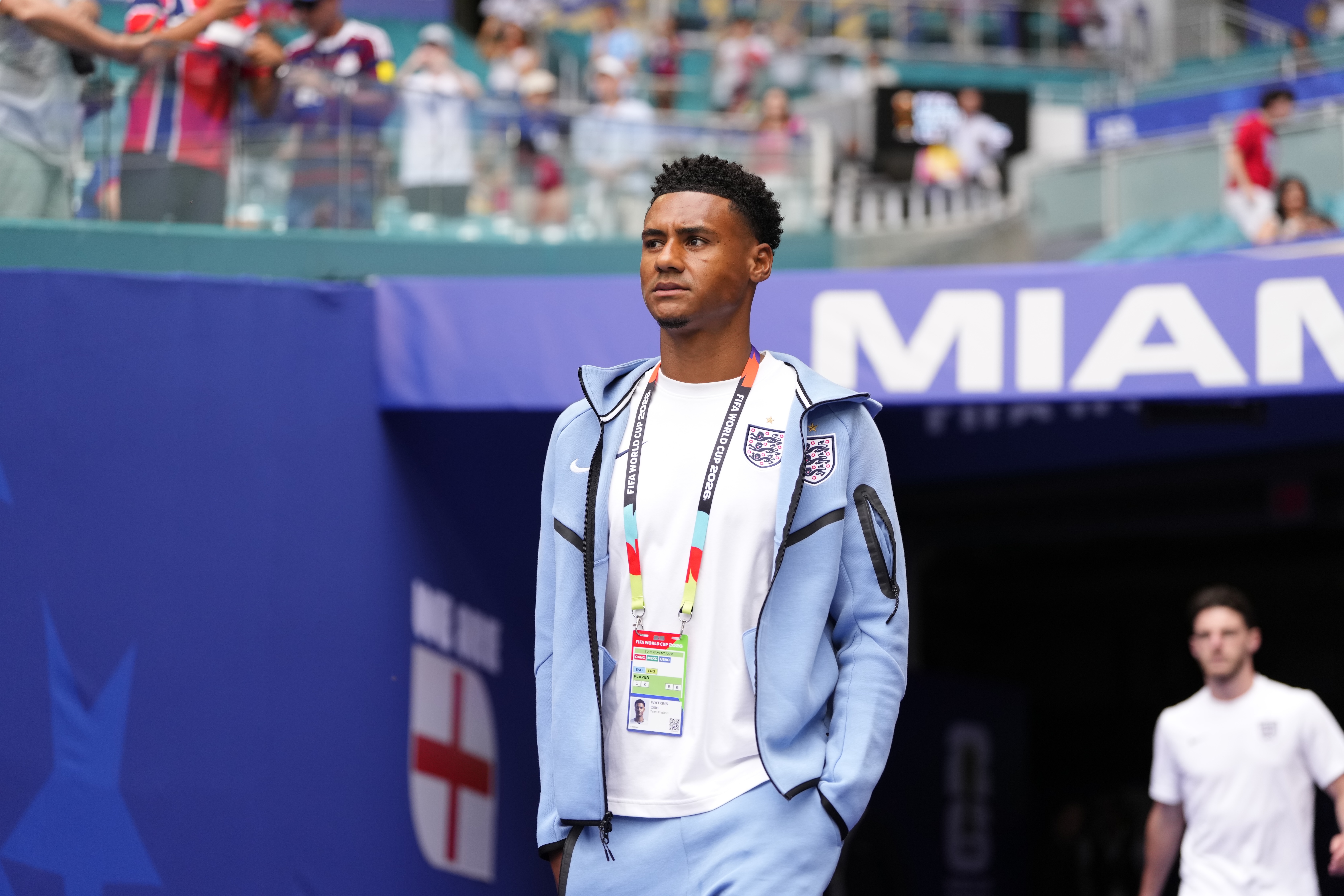 MIAMI GARDENS, FLORIDA - JULY 11: Ollie Watkins of England looks on ahead of the 2026 FIFA World Cup quarter-final match between Norway and England at Miami Stadium in Miami Gardens, Florida, United States, on July 11, 2026. (Photo by Jose Hernandez/Anadolu via Getty Images)