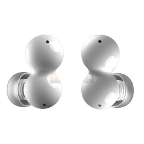 A leaked image of the peanut-shaped earbuds by "Particles by XO."