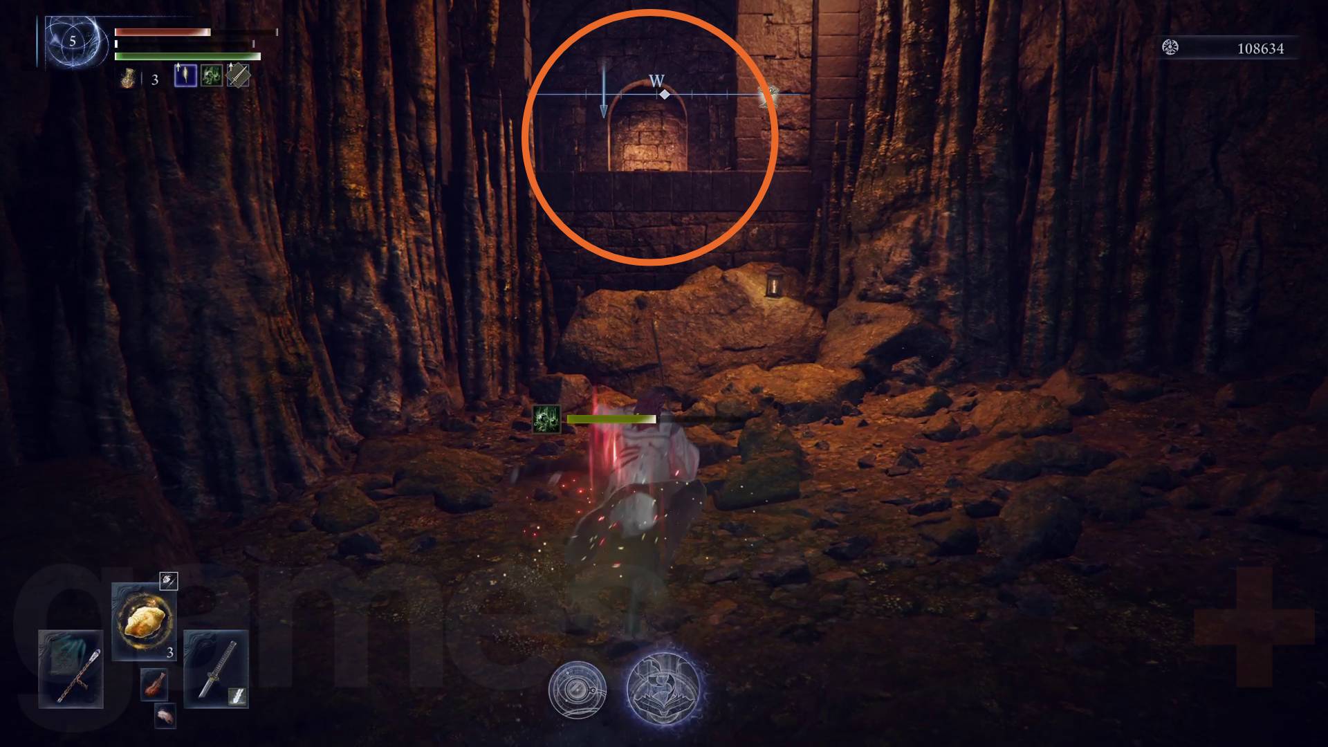 Elden Ring Nightreign Scholar Remembrance quest chamber under the marsh highlighted with orange circle