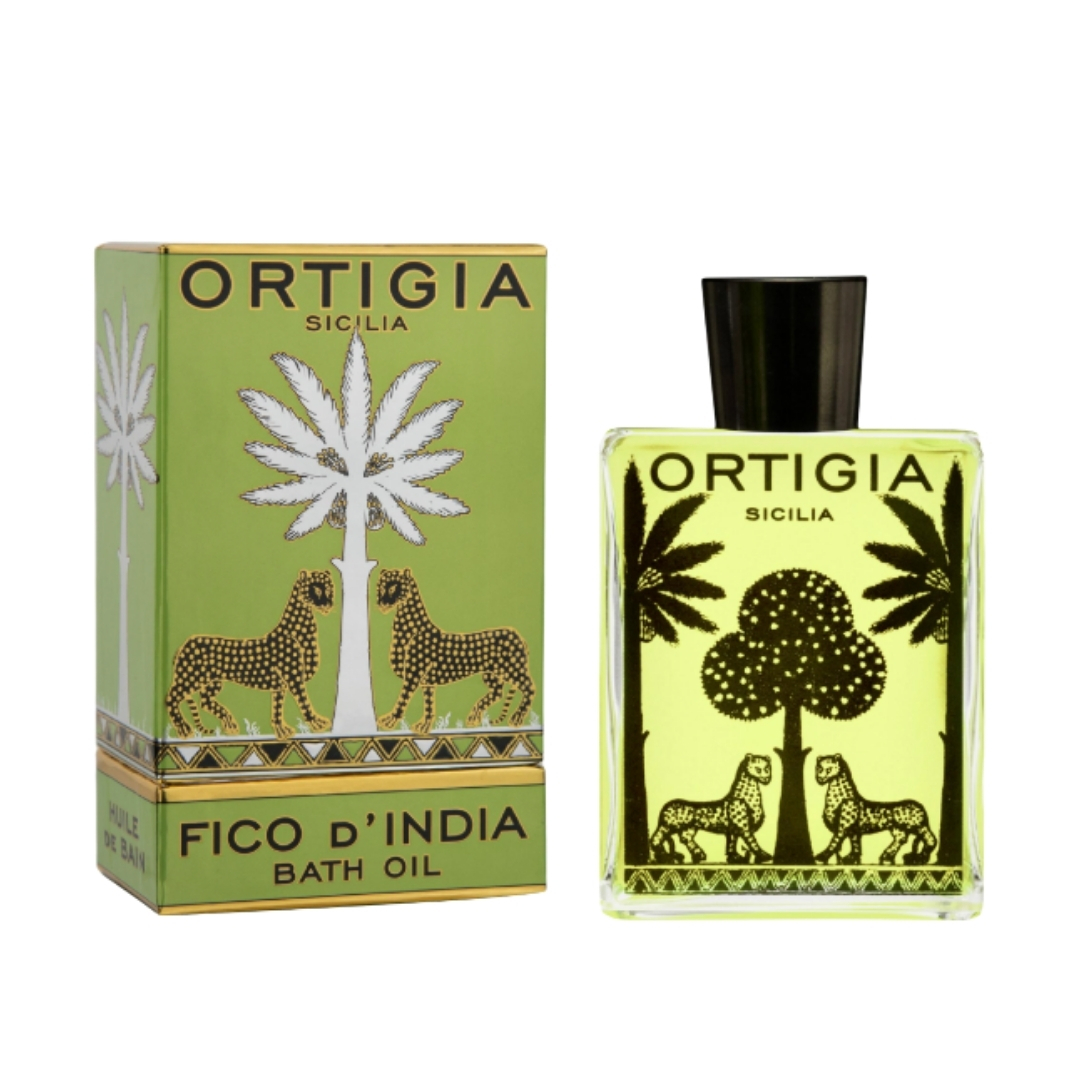 A product shot of Ortigia Fico D'india Bath Oil, on a white background
