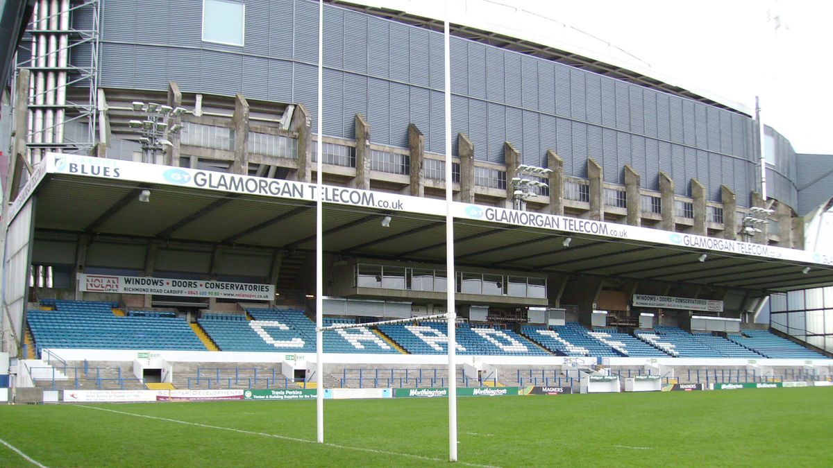 Cardiff Arms Park in the foreground and the Millennium Stadium in the background