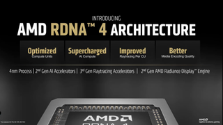 A presentation slide from AMD listing the details of the AMD RDNA 4 architecture