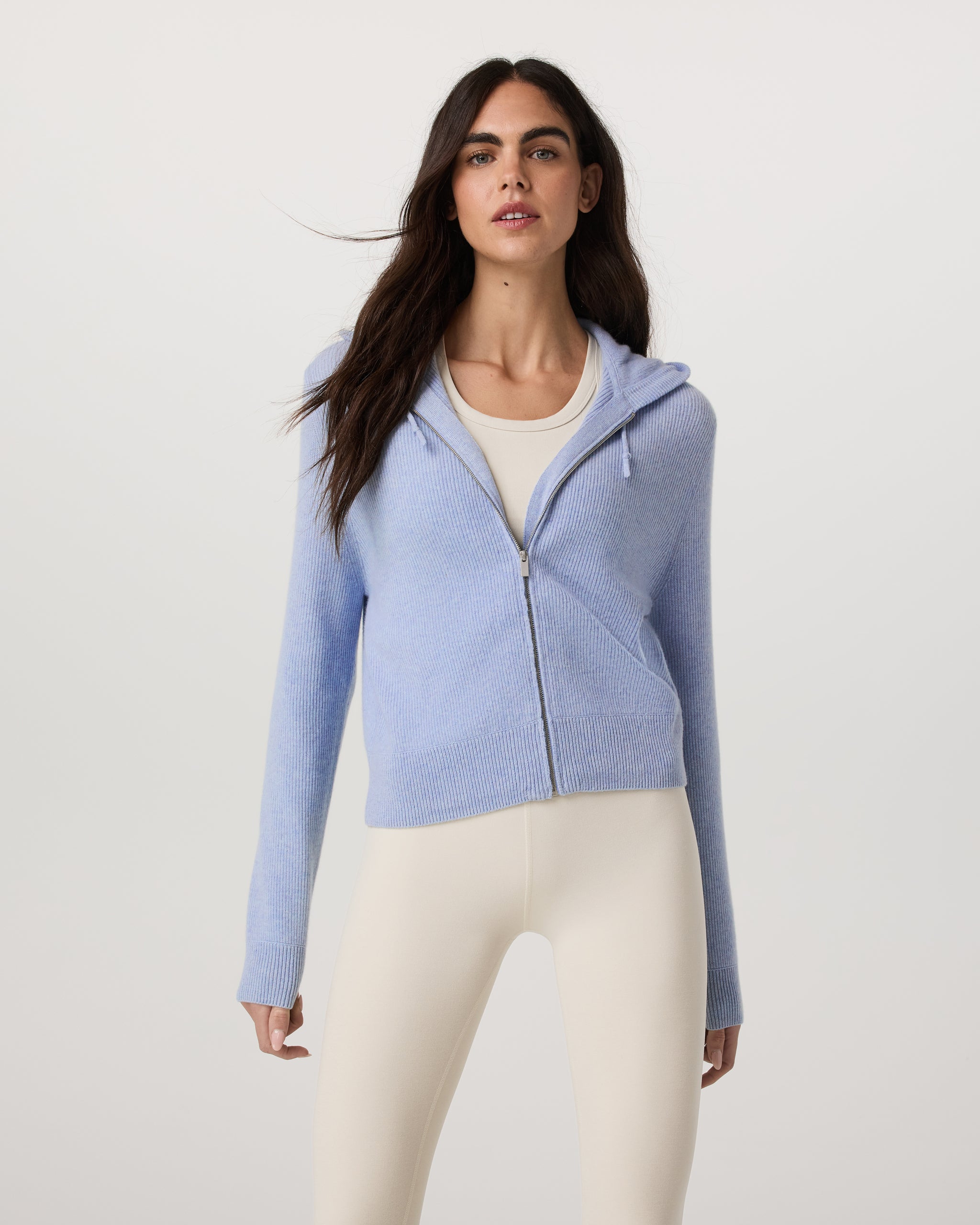 &amp;Eacute;milie Full Zip Cashmere Rib Hoodie - Bluebell - Xxs